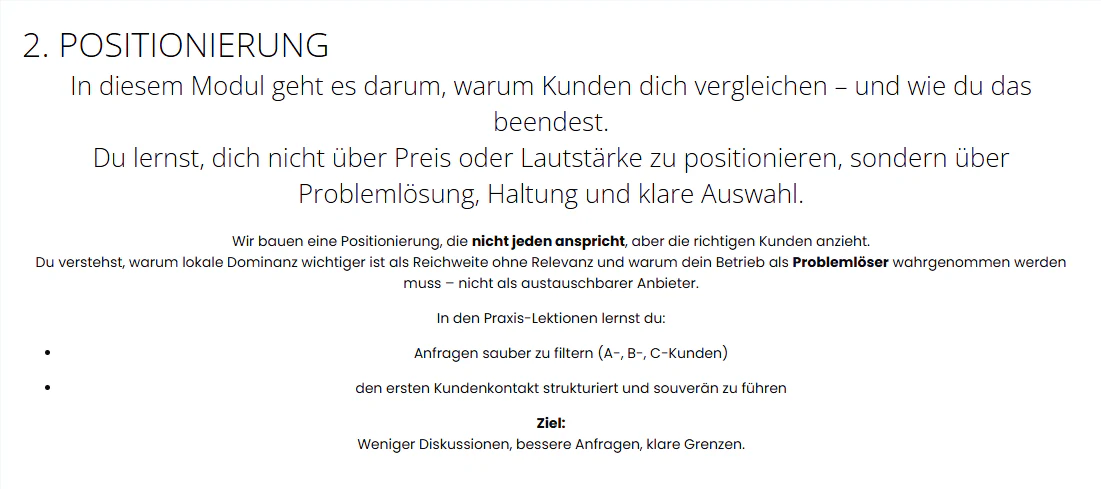 Original-Modulbeschreibung aus dem Kursbereich: 2. Positionierung