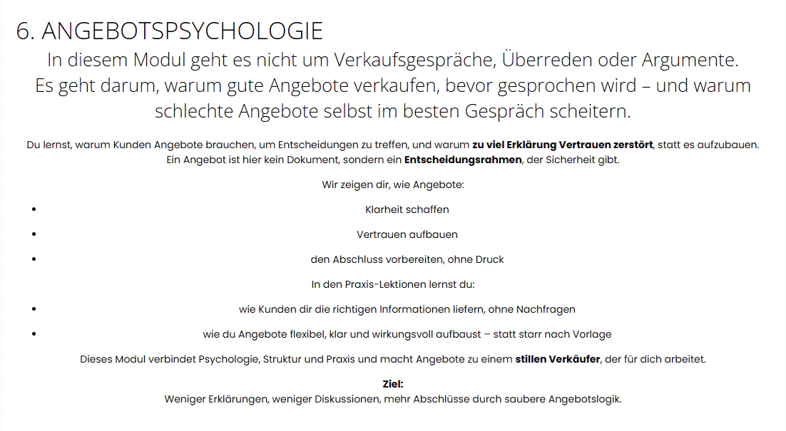 Original-Modulbeschreibung aus dem Kursbereich: 6. Angebotspsychologie
