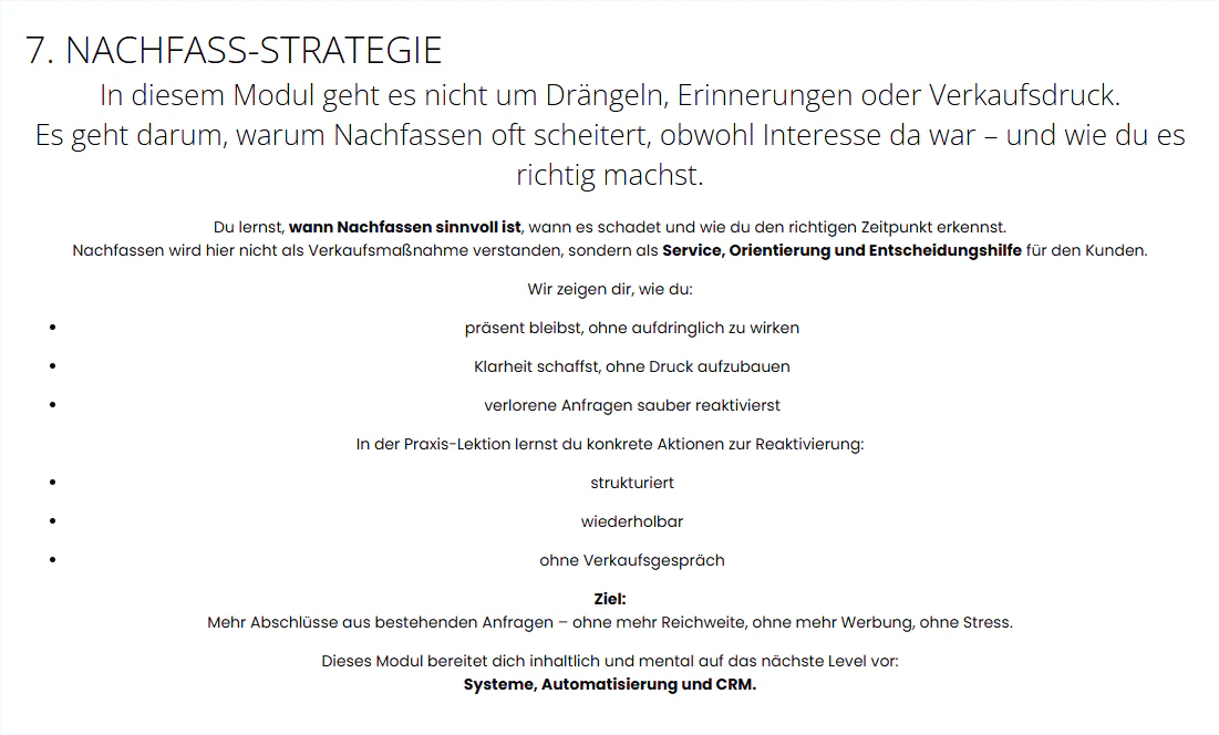 Original-Modulbeschreibung aus dem Kursbereich: 7. Nachfass-Strategie